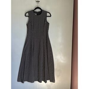 Vintage CYNTHIA HOWIE Women's 8 Sleeveless Black Polka Dot Maxi Dress Flowy